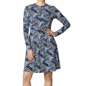 Yumi Kim Geometric 100% Silk Long Sleeve Fit & Flare Dress Women's Size M